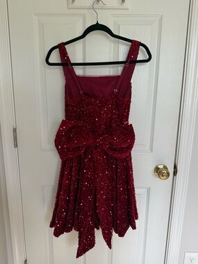Girls Sparkling Burgundy Sequin Party Dress with Decorative Bow